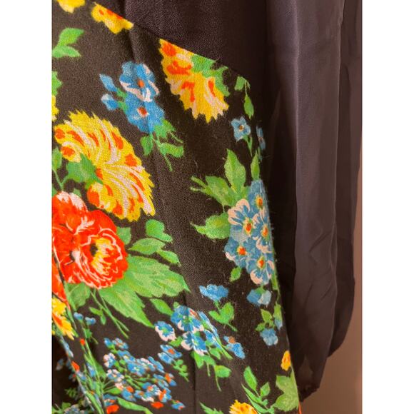 1970s JCPenney Fashions Sheer Black Rainbow Floral Dark Romantic Maxi Dress L - Picture 9 of 11
